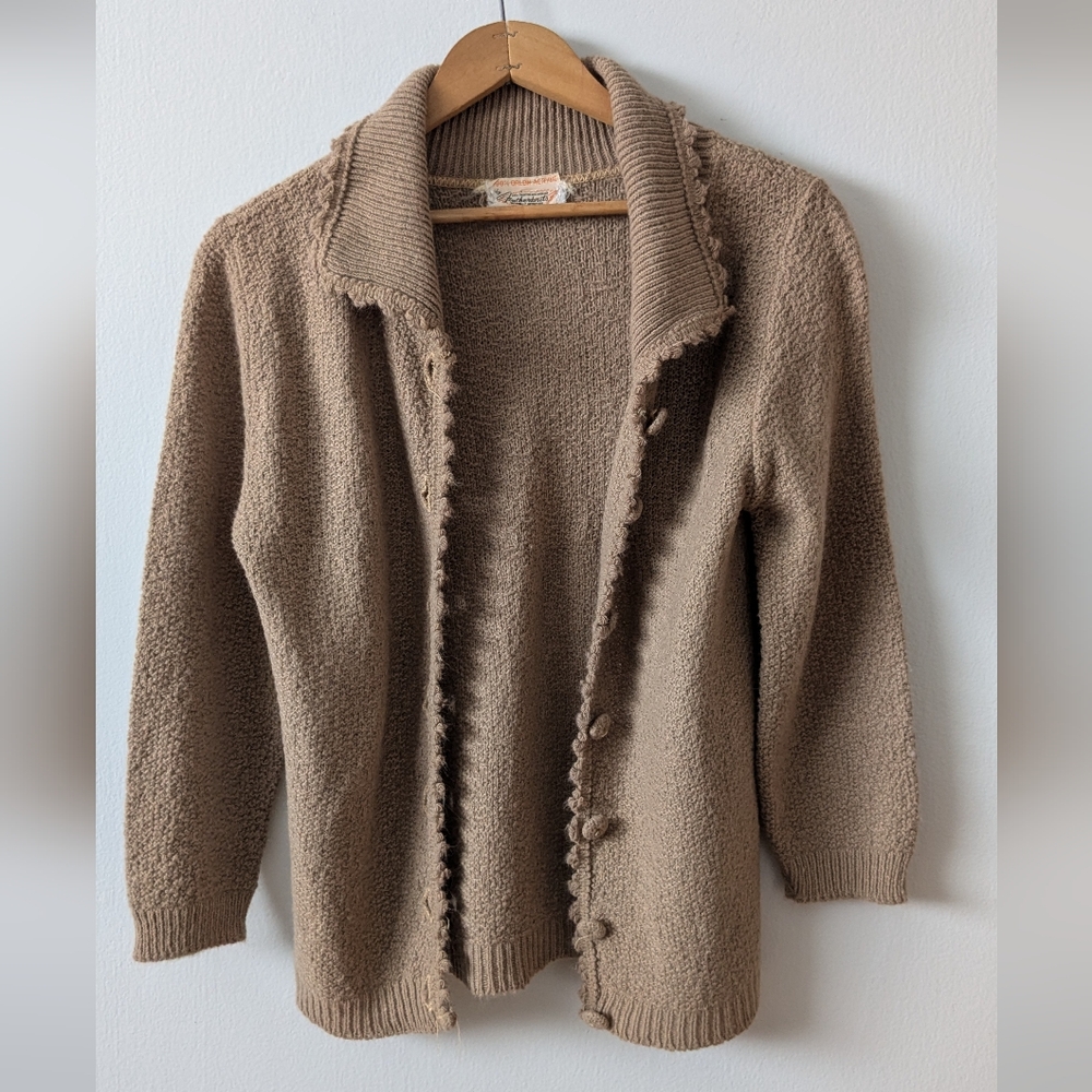 Tan Cardigan Sweater with Classic V-Neck and Soft Knit